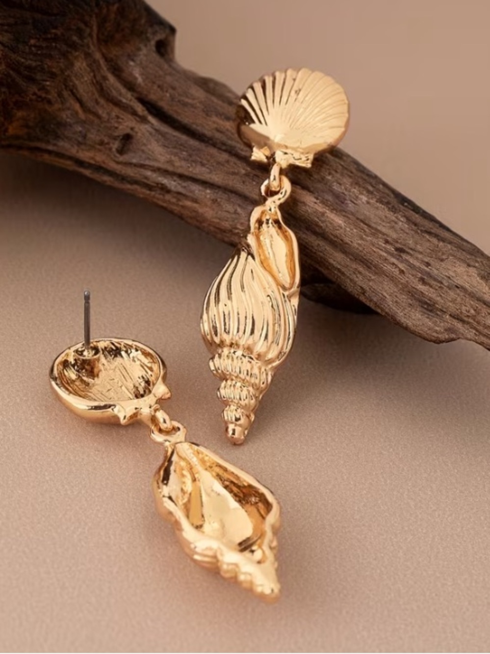 Gold Shell Drop Earrings - Women Jewelry - Picture 2 of 7